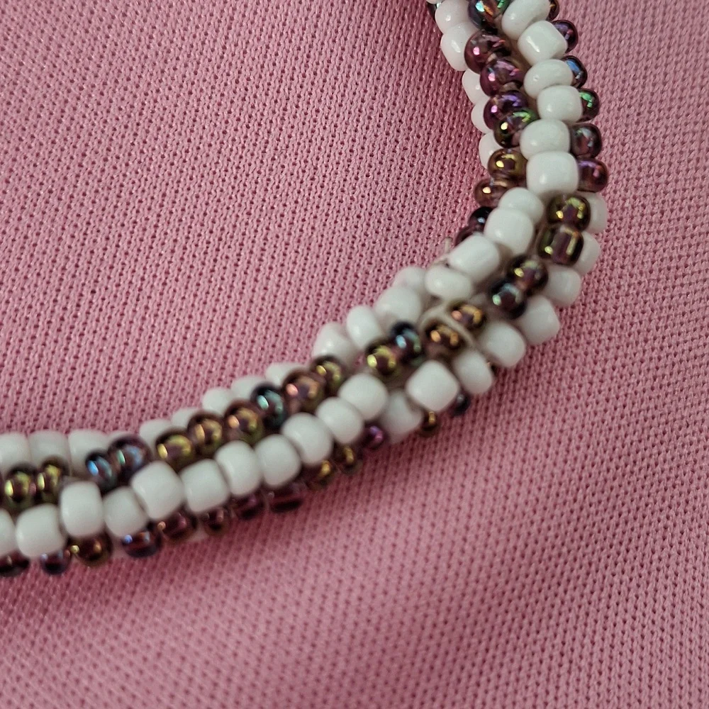 Handmade White Seed Bead Braided Bracelet with Metallic Accents - Picture 2 of 3